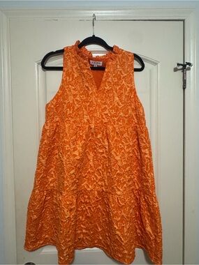 THML Orange Textured V-Neck Sleeveless Mini Dress